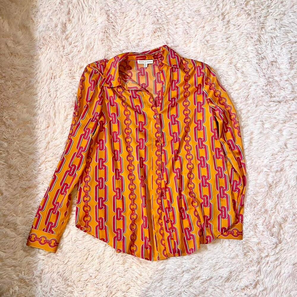 Maison d'Amelie Anthropology Chain Link Retro Disco 70s Vibe Button Down Blouse